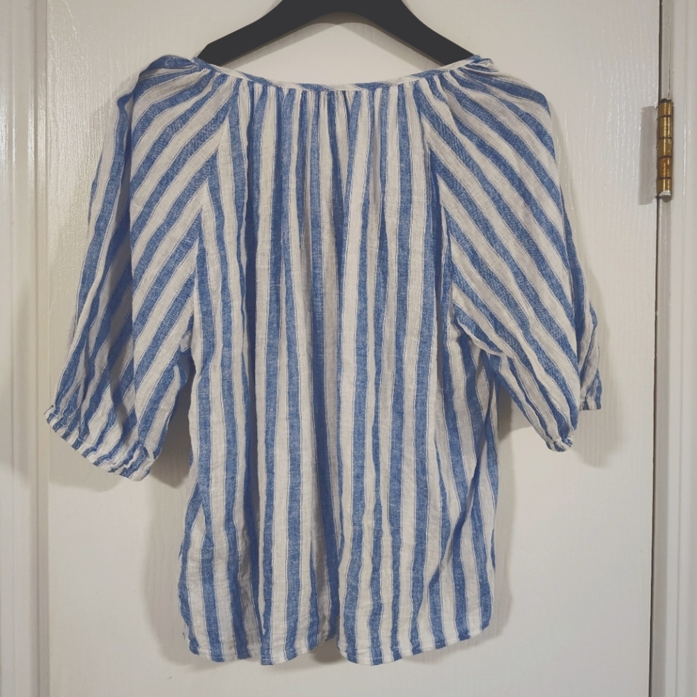 Rails Kirstie Linen Blend Top $168 Blue And White Striped Women's Small Nautical - Picture 11 of 13